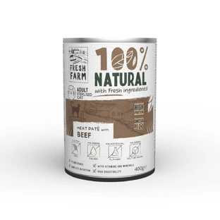 FRESH FARM Smooth Sterilized, Rundvlees, natvoer in blik voor gesteriliseerde katten, (pate), 400g