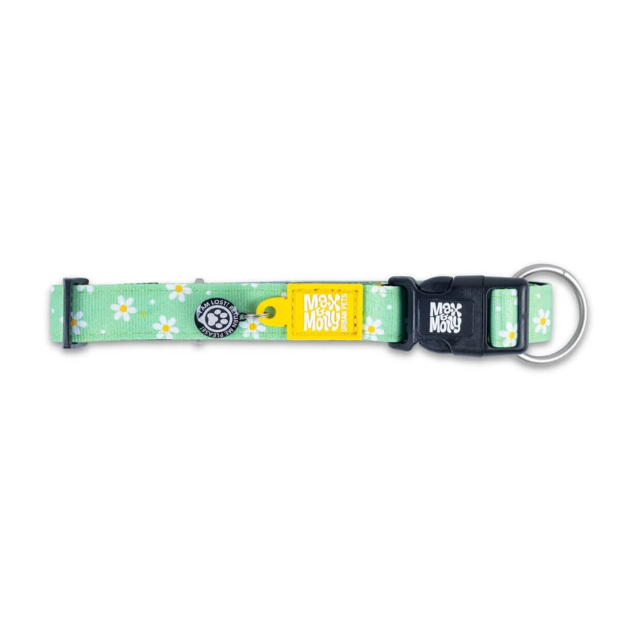 MAX & MOLLY Smart ID Daisies, Hundehalsband, verstellbar, Polyester, grün, Dreizackschnalle, XS(22-35 x 1cm)