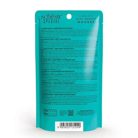 SCHESIR Special Skin & Coat, Salmon and Chicken, sachet of moist cereal-free cat food, skin & fur, (mousse), 70g