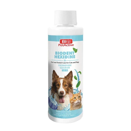 BIO PETACTIVE Biodent Biodent Hexidine, Mundspüllösung für Hunde, antibakteriell, atemerfrischend, Flasche, Zahnempfindlichkeiten, 250ml