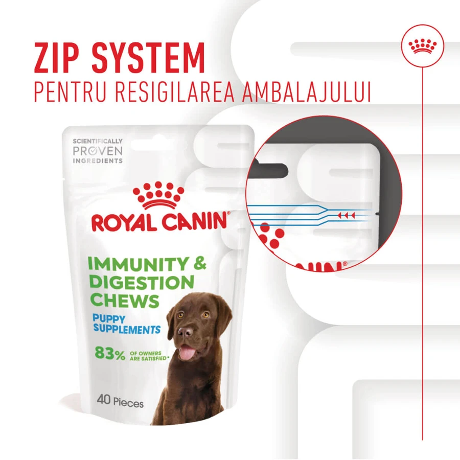 ROYAL CANIN Immunity & Digestion Chews Puppy Supplements, funkcjonalna saszetka z nagrodami dla młodszych psów, układ odpornościowy, układ trawienny, 100g: ceny i cechy