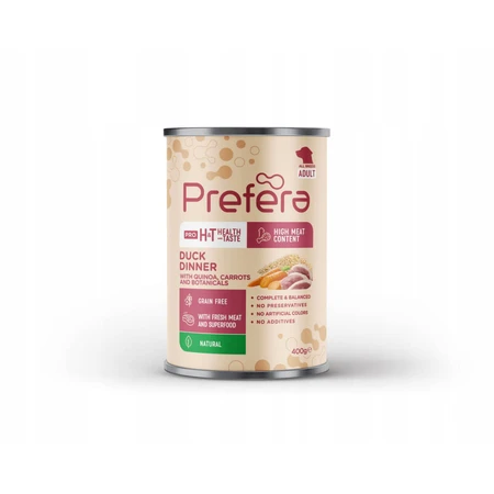 PREFERA Pro H&T Diner, XS-XL, Eend en Quinoa, graanvrij vochtig hondenvoer in blik, (pate), 400g