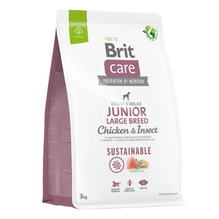BRIT Care Sustainable Junior Large Breed, L-XL, Pollo e Insectos, alimento seco para perros junior, sistema digestivo, 3kg