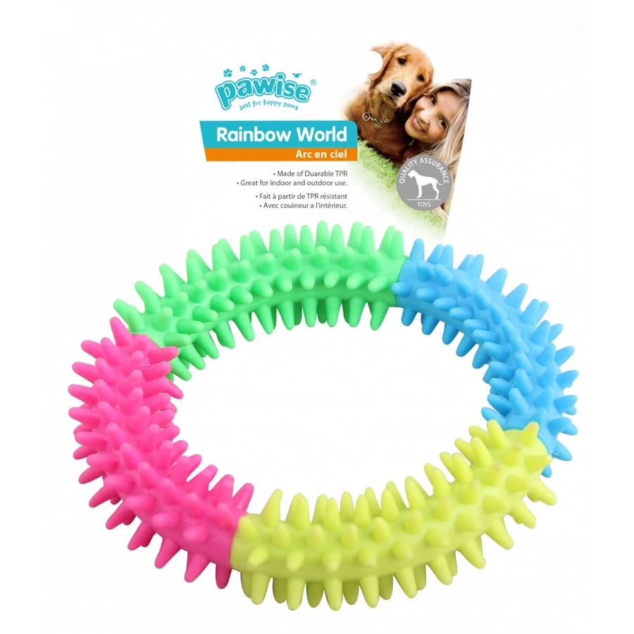 PAWISE Rainbow, giocattolo da masticare per cani, M, gomma, dentizione, multicolore