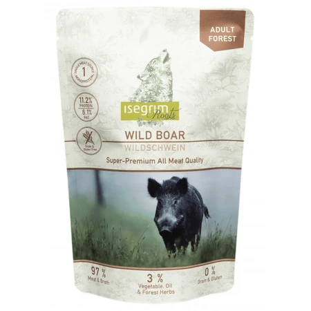 ISEGRIM, XS-XL, Everzwijn, zakje, enkelvoudig eiwit, graanvrij natvoer voor honden, (in saus), 410g