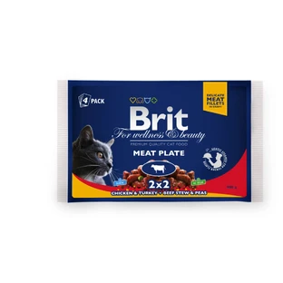 BRIT Premium Multipack Meat Plate, 2 flavors, mixed pack, sachet wet cat food, (in sauce), 100g x 4