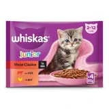 WHISKAS Junior Classic Selections, Beef and Chicken, sachet wet food for junior cats, (in aspic), multipack, 85g x 4