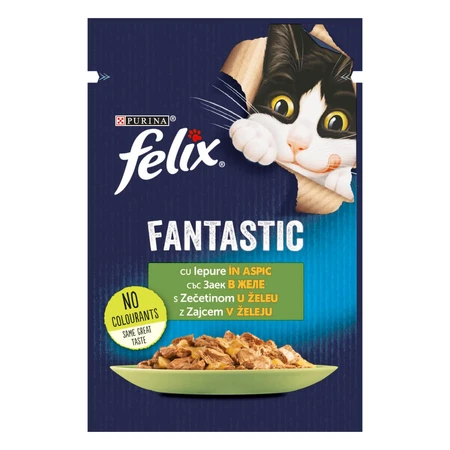 PURINA Felix Fantastic, Kaninchen, Sachet Nassfutter für Katzen, (in Aspik), 85g