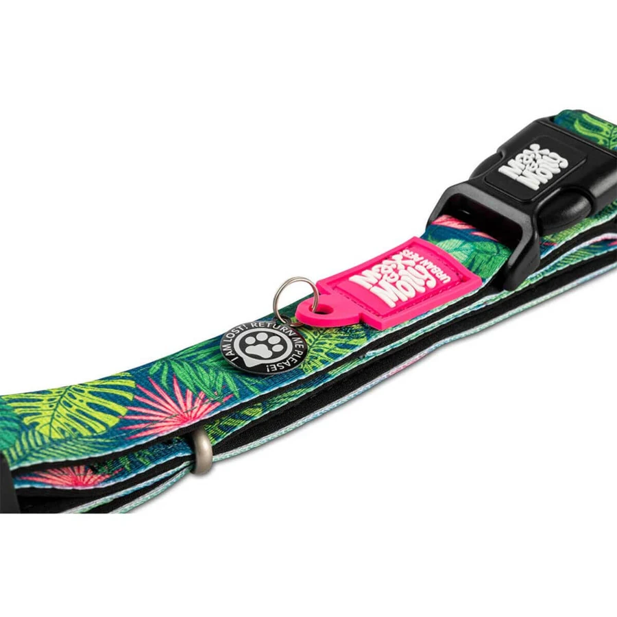 MAX & MOLLY Smart ID Tropical, dog collar, adjustable, polyester, green, trident buckle, XS(22-35 x 1cm)