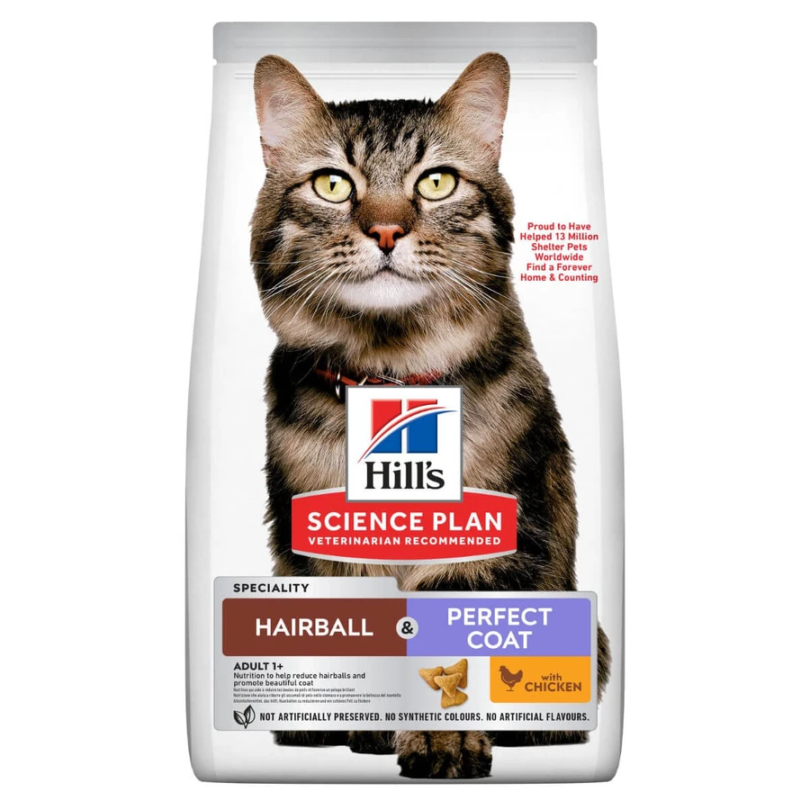 HILL'S Science Plan Hairball & Perfect Coat, Kip, droog kattenvoer, haarbal reductie, 3kg