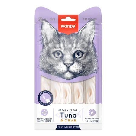 WANPY Creamy Treat, Tuna and Crab, cat reward bag, (puree), 70g