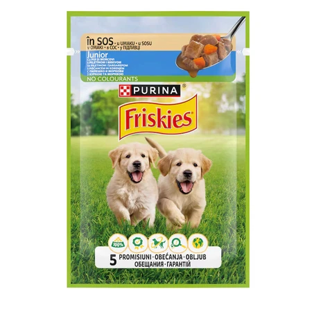 PURINA Friskies Junior, Huhn mit Karotte, Sachet Nassfutter für Hunde, (in Sauce), 85g