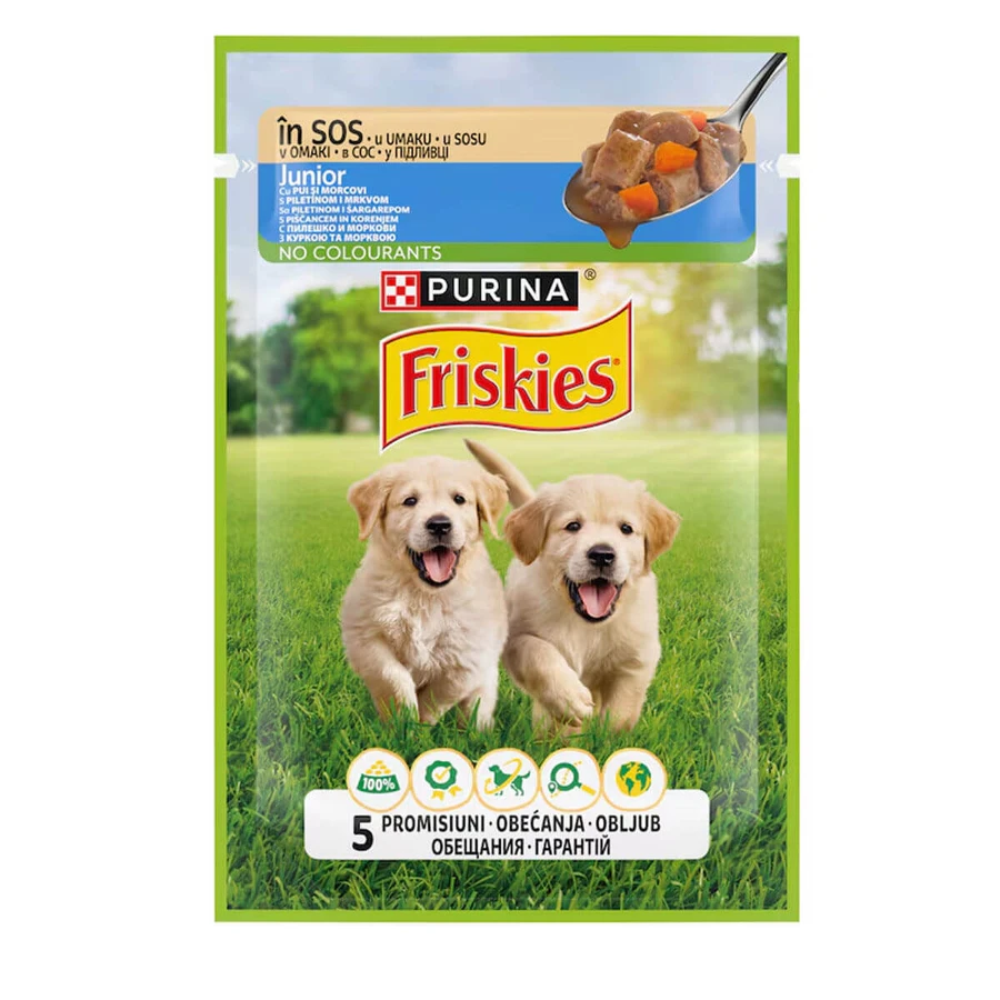 PURINA Friskies Junior, Huhn mit Karotte, Sachet Nassfutter für Hunde, (in Sauce), 85g