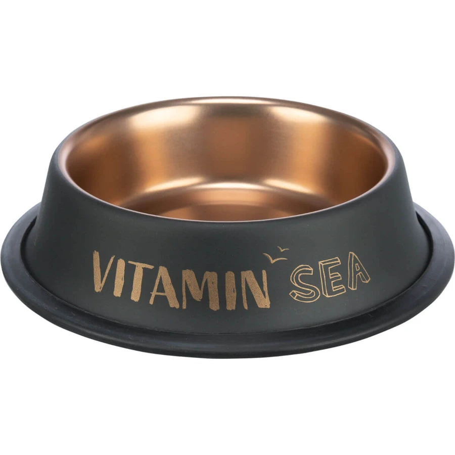 TRIXIE Be Nordic, castron pisici, rotund, antiderapant, inox, negru și auriu, 0.2l, ⌀15cm