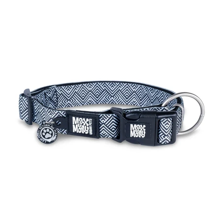 MAX & MOLLY Smart ID Mykonos Black, hondenhalsband, verstelbaar, polyester, zwart en wit, drietand gesp, M(34-55 x 2cm)