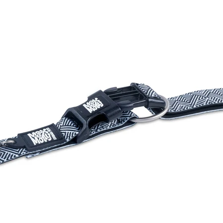 MAX & MOLLY Smart ID Mykonos Black, hondenhalsband, verstelbaar, polyester, zwart en wit, drietand gesp, M(34-55 x 2cm)