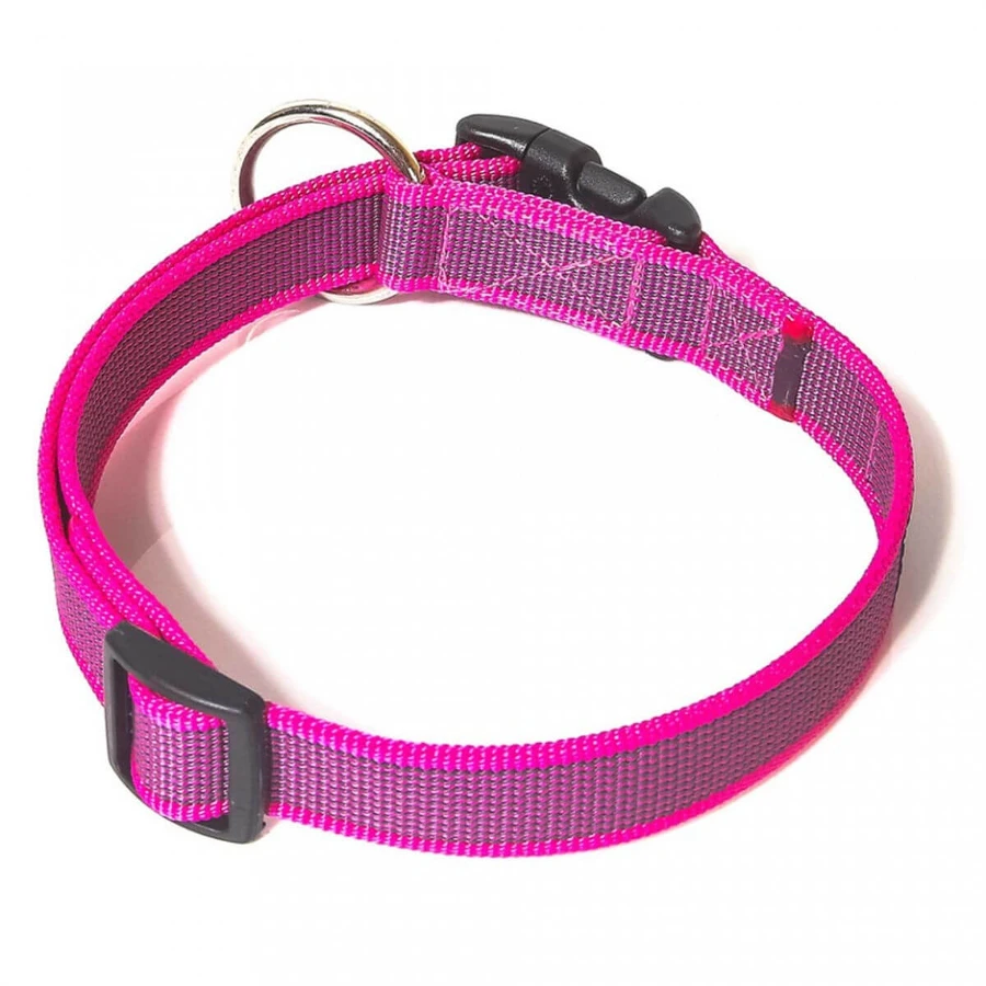 JULIUS-K9 Color & Gray, verstellbares Halsband mit Griff Hunde, Nylon, 20mm x 27-42cm, rosa mit grau