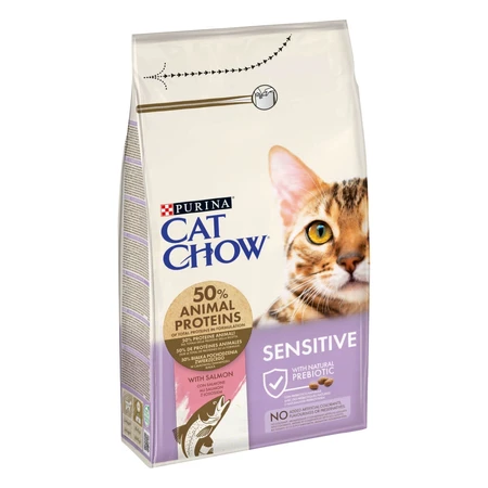 PURINA Cat Chow Sensitive, Lachs, Trockenfutter für Katzen mit Verdauungsproblemen, 1,5 kg