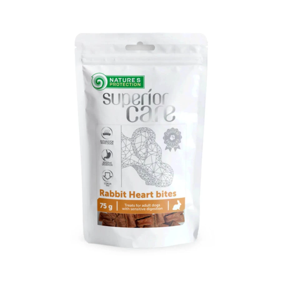 NATURES PROTECTION Superior Care Rabbit Gryzaki z króliczym sercem, XS-XL, królik i serce, saszetka z nagrodą, psy, 75g: ceny i cechy