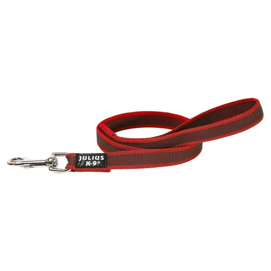JULIUS-K9 Color & Gris, correa antideslizante con asa para perros, 50kg, textil, cinta, 20mm x 1,2m, rojo