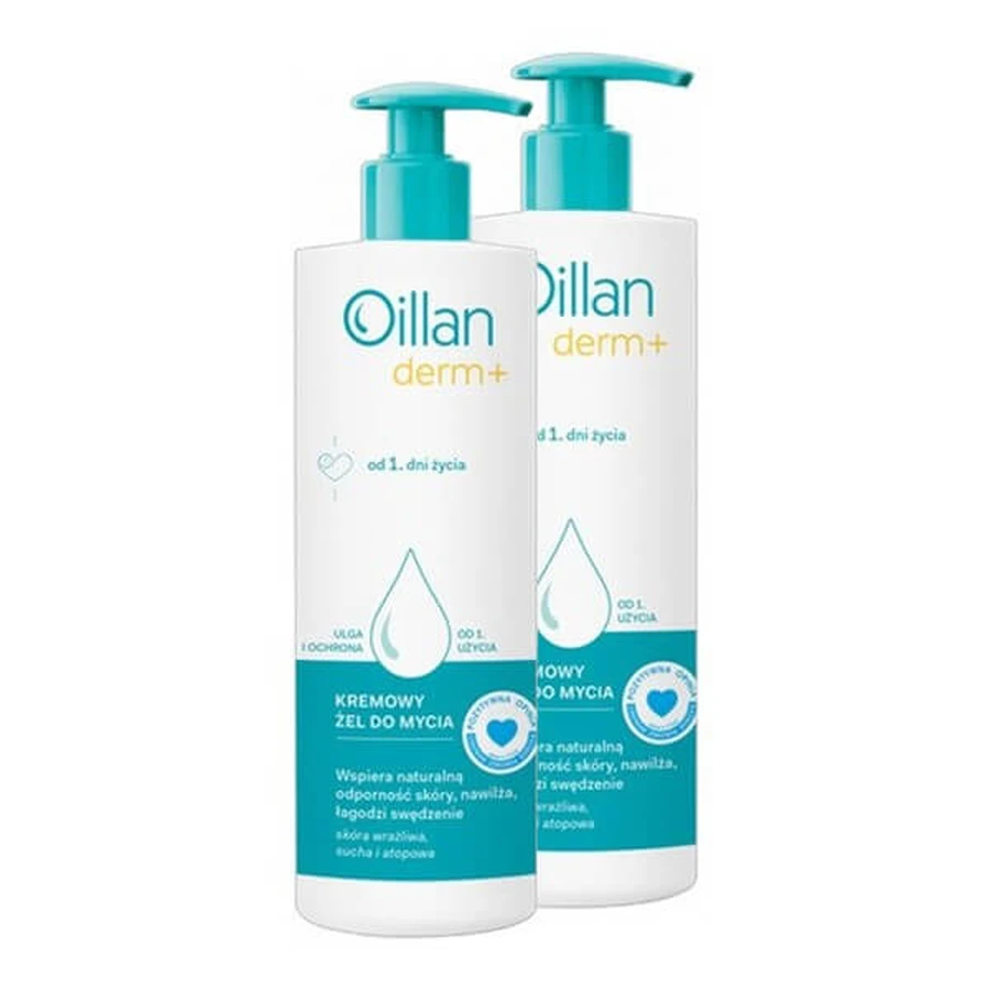 Set de 2 x Oillan Derm+, gel cremos de spălare a corpului, 400 ml