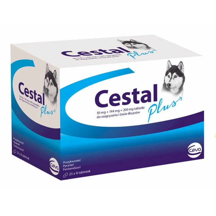 Cestal Plus, comprimidos antiparasitarios para perros, masticables y masticables, 200 uds. (25 blisters de 8).