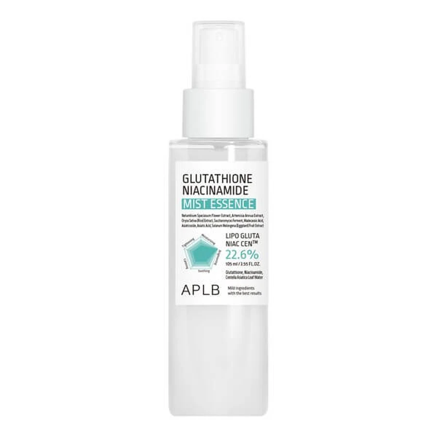 APLB Glutathione Niacinamide Mist Essence, gezichtsverhelderende mist-essence met glutathion en niacinamide, 105 ml
