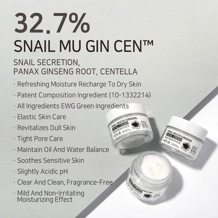 APLB Snail Mucin Ginseng Facial Cream, cremă de față regenerantă cu mucină de melc și ginseng, 55 ml