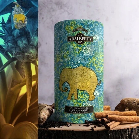 Adalbert's Tea Black Tea Pineapple &ampamon, tè nero di Ceylon con pezzi di ananas e cannella (in foglie sciolte), 100 g
