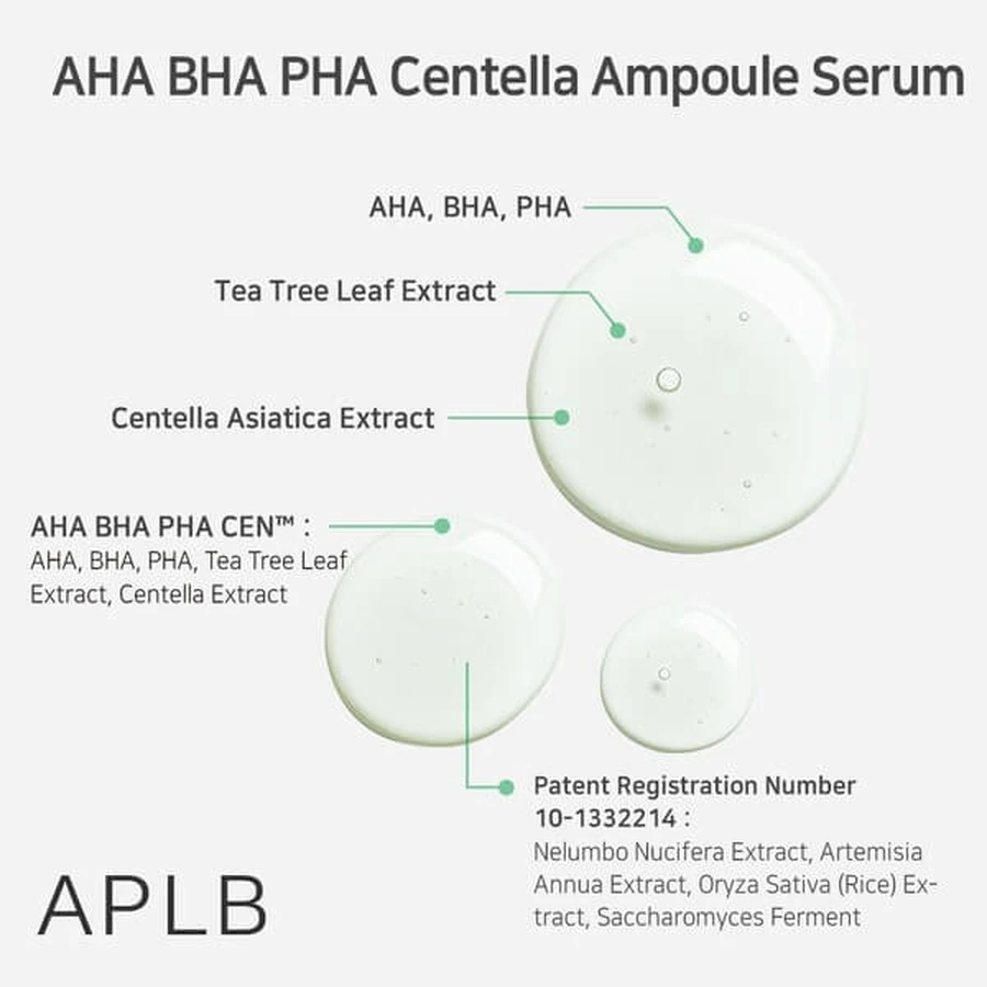 APLB AHA BHA PHA Centella Ampoule, ser facial, 40 ml