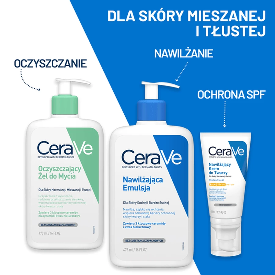 CeraVe Set, reinigendes Reinigungsgel mit Ceramiden für normale und fettige Haut, 473 ml + feuchtigkeitsspendende Gesichtscreme mit Ceramiden, 52 ml
