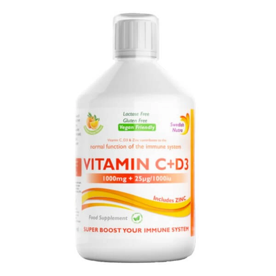 Swedish Nutra Vitamin C + D3, flüssig, Orangengeschmack, 500 ml