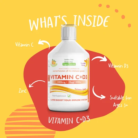 Swedish Nutra Vitamin C + D3, flüssig, Orangengeschmack, 500 ml