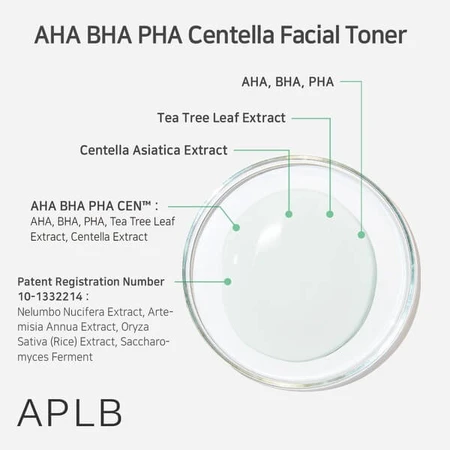APLB AHA BHA PHA Centella Facial Toner, toner de curățare facială cu acizi și Centella, 160 ml