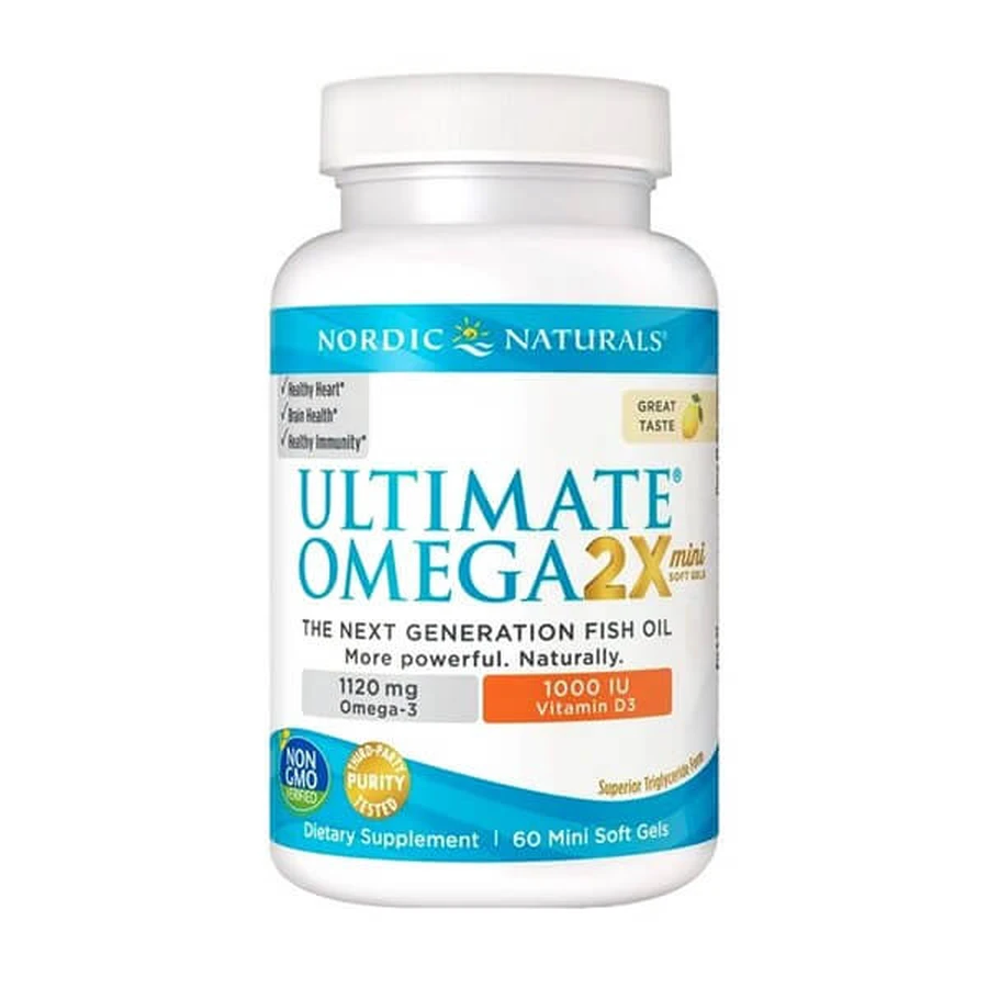 Ultimate Omega 2X Mini avec Vit. D3, 1120 mg Lemon, gélules, 60 pcs.