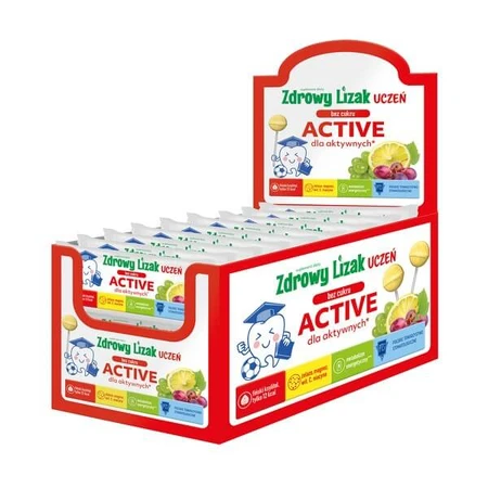 Gezonde lolly Student Actief, suikervrij, druiven- en citroensmaak, display, 40 stuks.