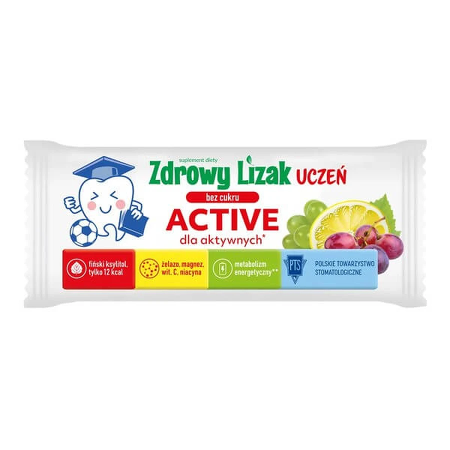 Gezonde lolly Student Actief, suikervrij, druiven- en citroensmaak, display, 40 stuks.