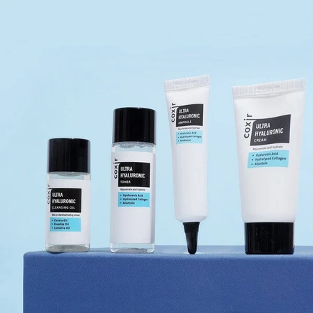 Coxir Ultra Hyaluronic set, ulei demachiant, 20 ml + toner, 30 ml + fiolă, 10 ml + cremă, 20 ml