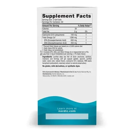 Nordic Naturals Ultimate Omega 1280 mg + CoQ10 100 mg, Kapseln, Zitronengeschmack, 120 Stück.
