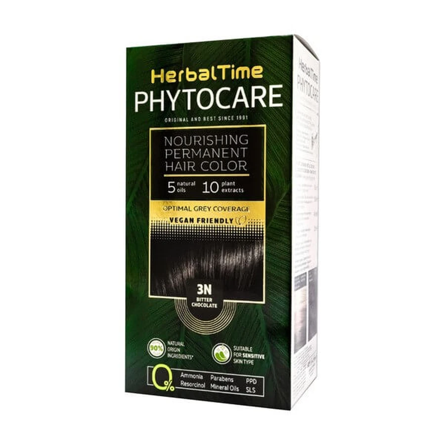 Herbal Time Phytocare, haarverf 3N, bittere chocolade, 130 ml