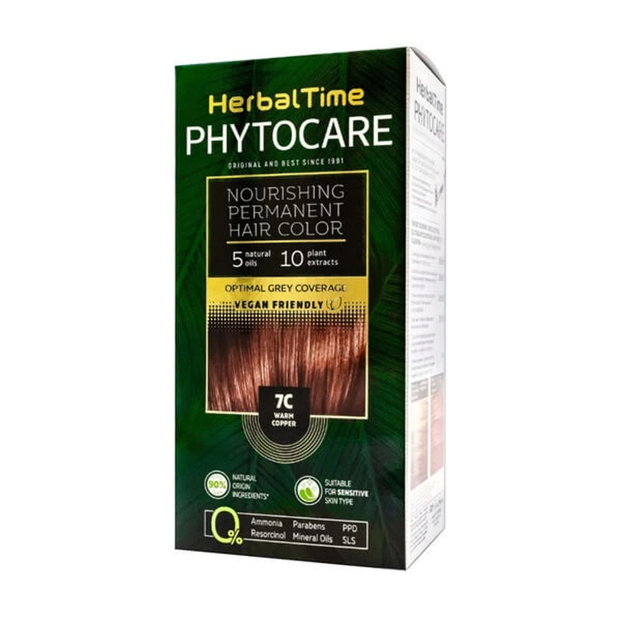 Herbal Time Phytocare, hair dye 7C, warm copper, 130 ml