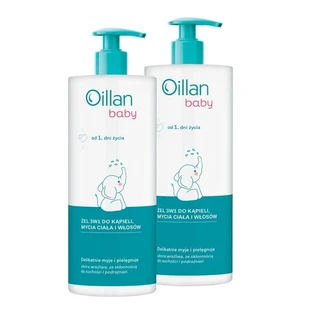 Set de 2 x Oillan Baby, gel de baie, corp și păr 3în1, 750 ml