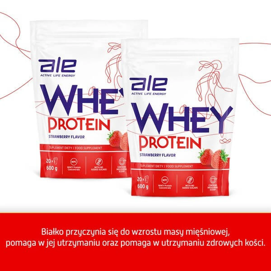 ALE Wei-eiwit Aardbeiensmaak, poeder, 600 g