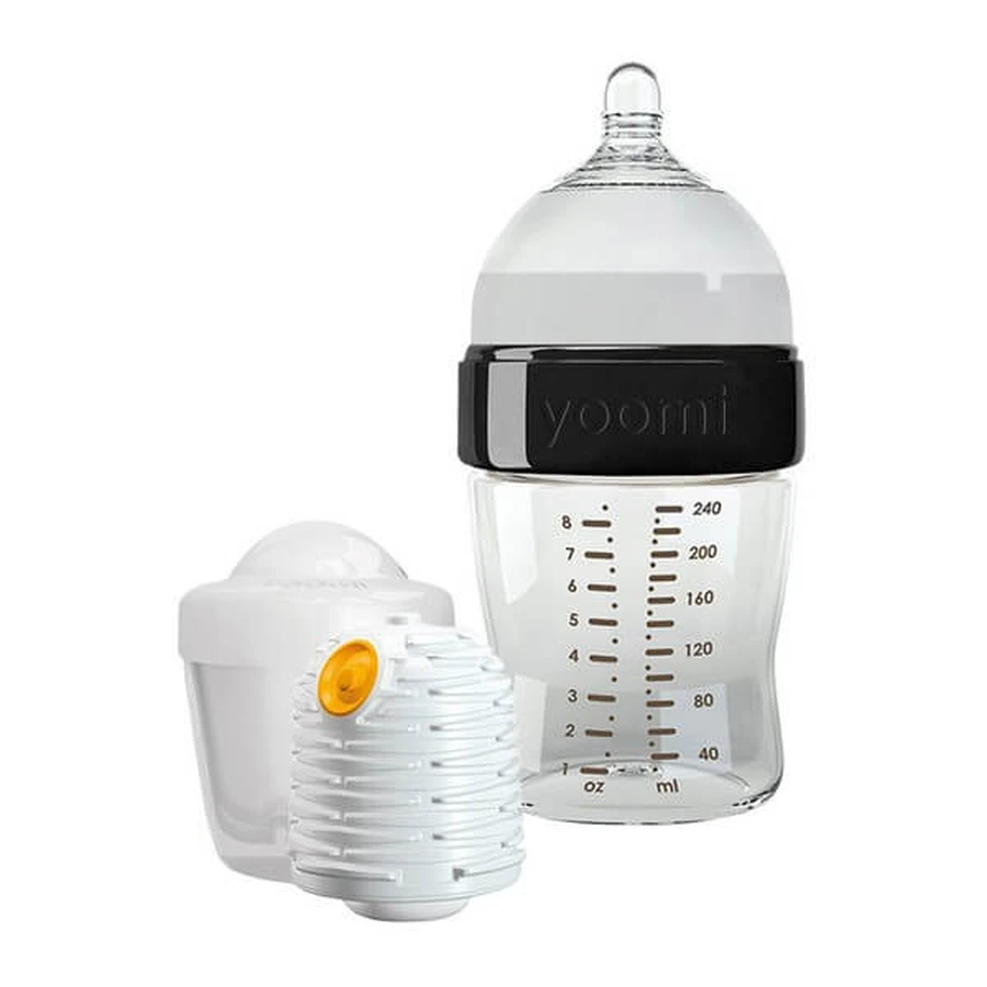 Yoomi, Set negru, sticlă de 240 ml + încălzitor + capsulă, 1 buc.
