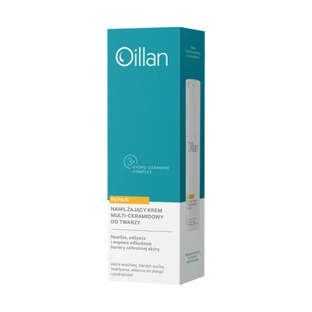 Oillan Repair, crème hydratante multi-céramides pour le visage pour les peaux sensibles et très sèches, 50 ml