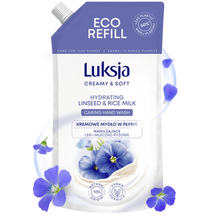 Luxja Creamy &amp; Sanfte, feuchtigkeitsspendende Flüssigseife, Flachs- und Reismilch, Nachfüllpackung, 900 ml