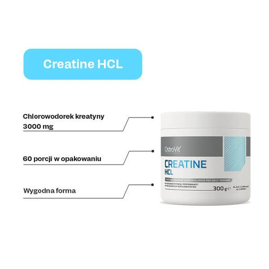OstroVit Creatine HCL, pulbere, aromă de coacăze negre și cireșe, 300 g