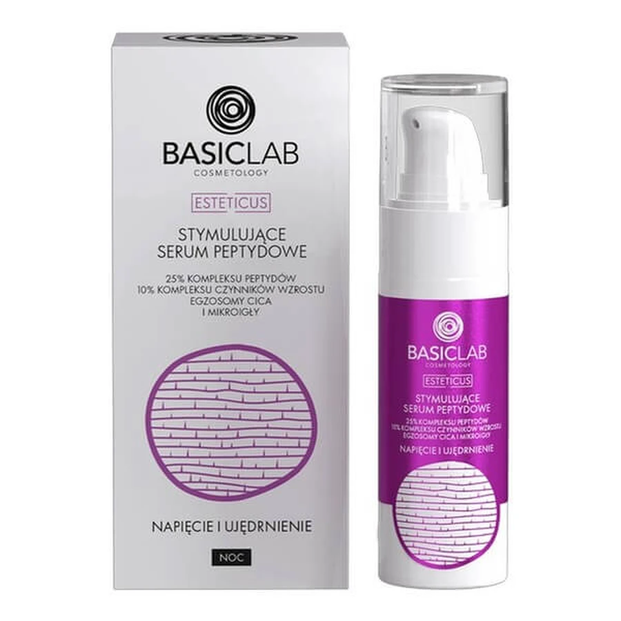 BasicLab Esteticus, stymulujące serum peptydowe do twarzy na noc Napięcie i Ujędrnienie, 30 ml: ceny i cechy