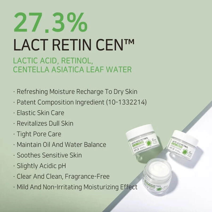 APLB Lactic Acid Retinol Facial Cream, Erneuerungscreme mit Milchsäure und Retinol, 55 ml