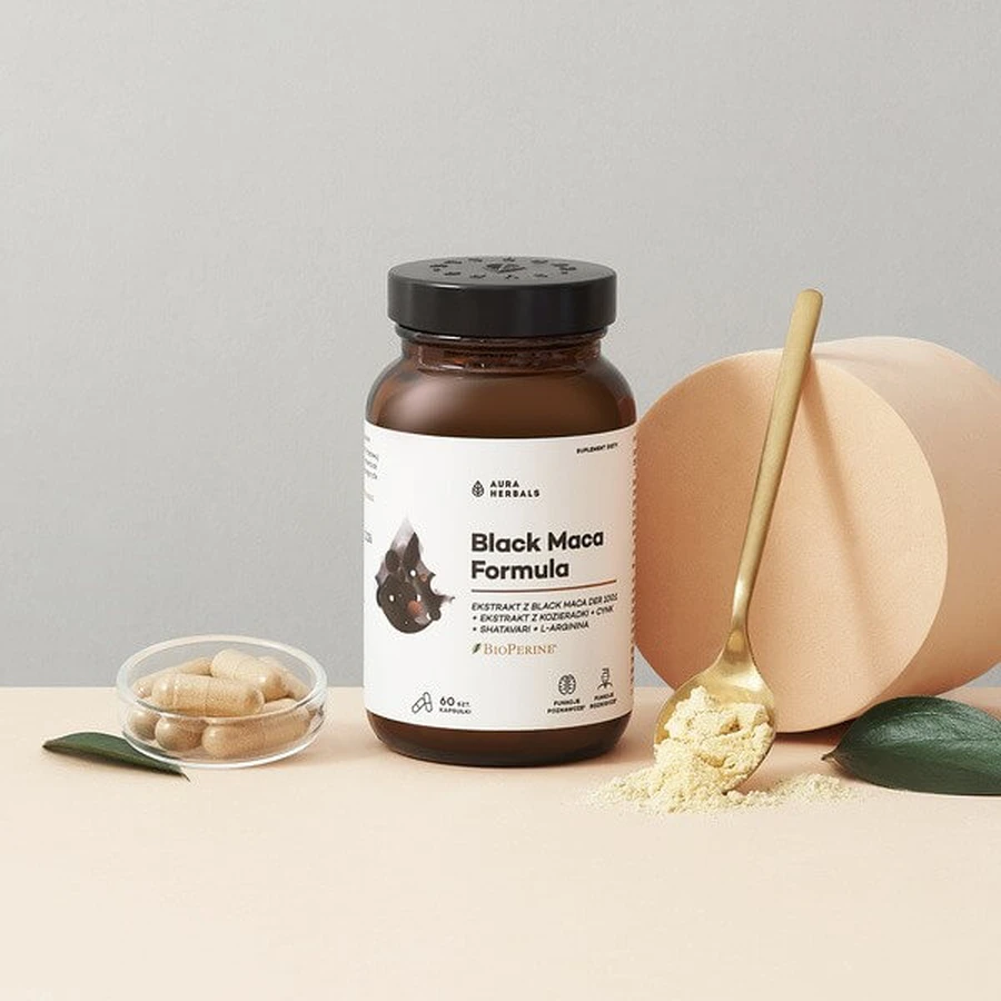Aura Herbals Black Maca Formula, Kapseln, 60 Stück.